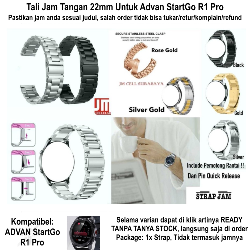 Tali Jam Tangan Advan StartGo R1 Pro - Strap 22mm Metal Stainless Steel Bukan Hollow