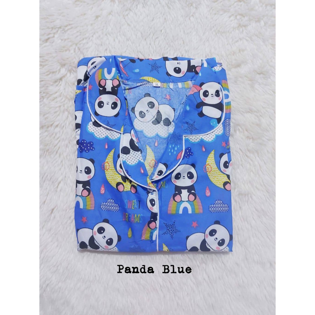 PEPOY SHOP Setelan Piyama Baju Tidur CP  LD 104  CM DEWASA Motif Good Quality.-PANDA BLUE