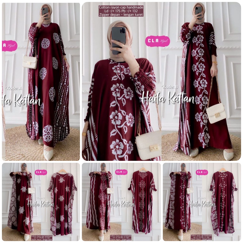 Gamis Kaftan Wanita Jumbo Batik Eksklusif Cap Encim Haita Kaftan Busui Resleting / Gamis Rayon Gamis Arabian