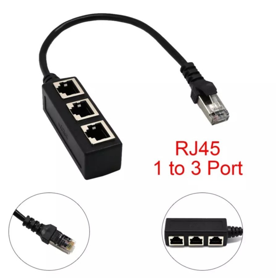 Rj45 lan male to rj-45 female 3 port splitter cable cat 5e 6 6e shield - Kabel internet cabang 1-3