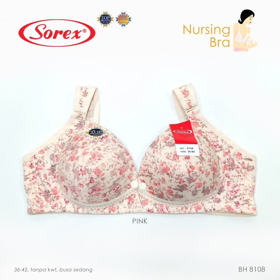 Sorex Bra Menyusui Motif Bunga Cantik Nursing Bra 8108 Tanpa Kawat Kait 3 Setara Cup B Busa Sedang