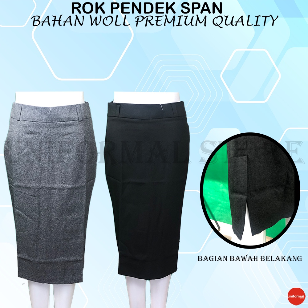 Rok Span Pendek Wanita Standar JUMBO Hitam Abu Ukuran S M L XL 2L 3L 4L 5L Bahan Gabardine 7/8 Premium Midi Skirt Polos / Kerja / Kantor / Formal / Kantoran / Murah / Terlaris / Terbaik / Perempuan