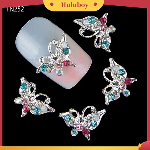 Huluboy Huluboy♡ 10pcs Kupu-Kupu 3D Bahan Alloy Dengan Berlian Imitasi Untuk Dekorasi Manicure DIY