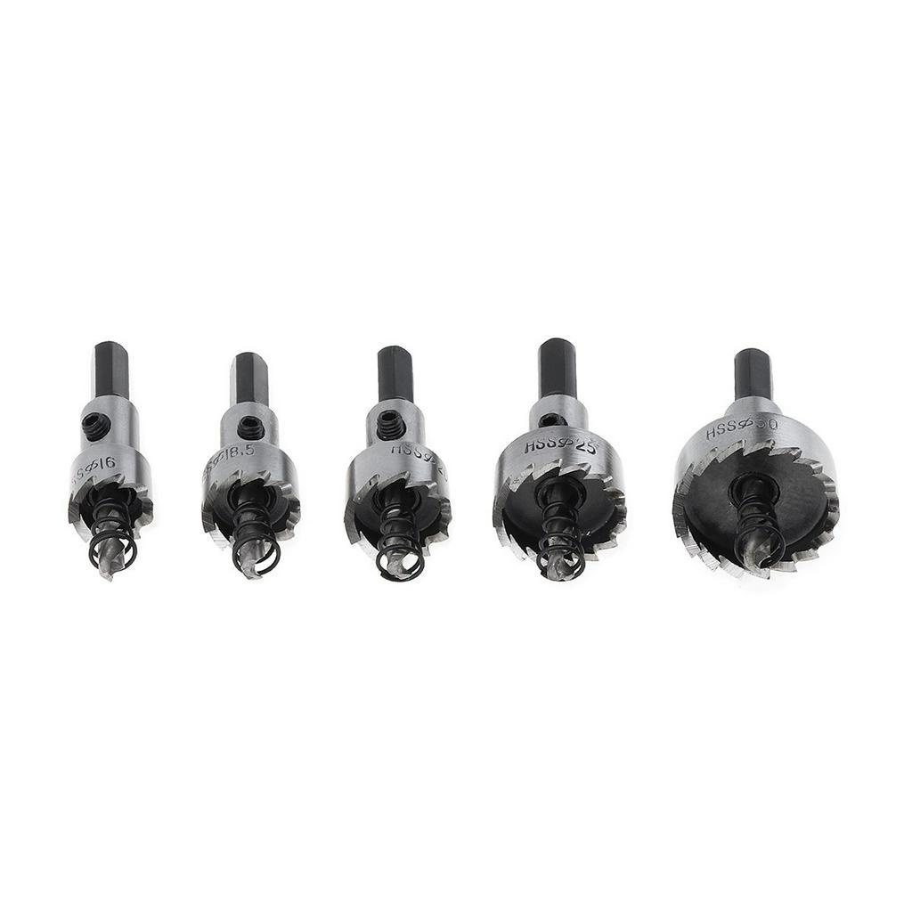 5pcs 16-30MM HSS Drill Bit Hole Saw Set, Stainless Alat Pemotong Alloy Baja Kecepatan Tinggi Twist Drill Bits Untuk Memotong Lubang Bor Baja/Kuningan/Metal