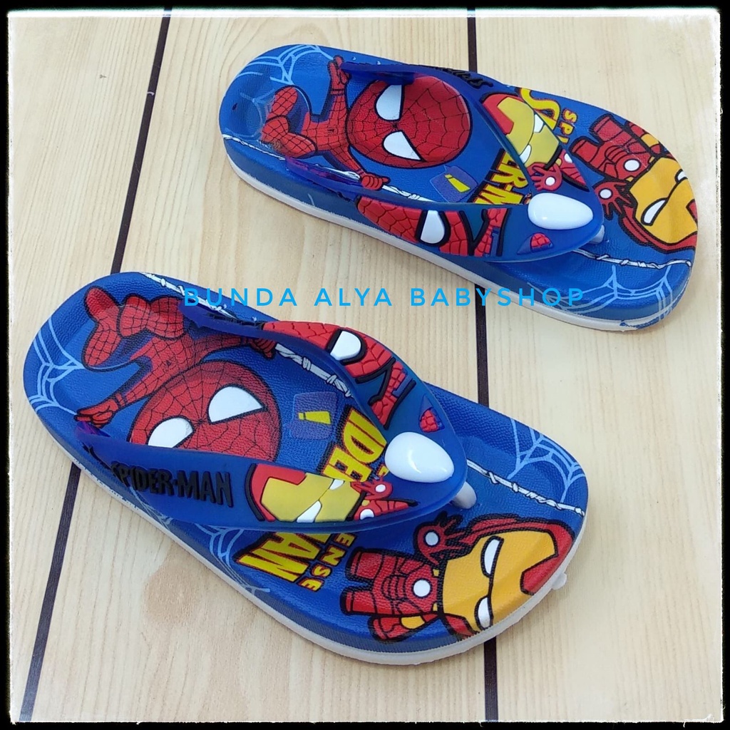 Sendal Anak Laki Jepit IMPORT Usia 5 6 7  Tahun  BIRU Motif Superhero - Sendal Jepit Anak Cowok Elastis Alas Karet Anti Licin