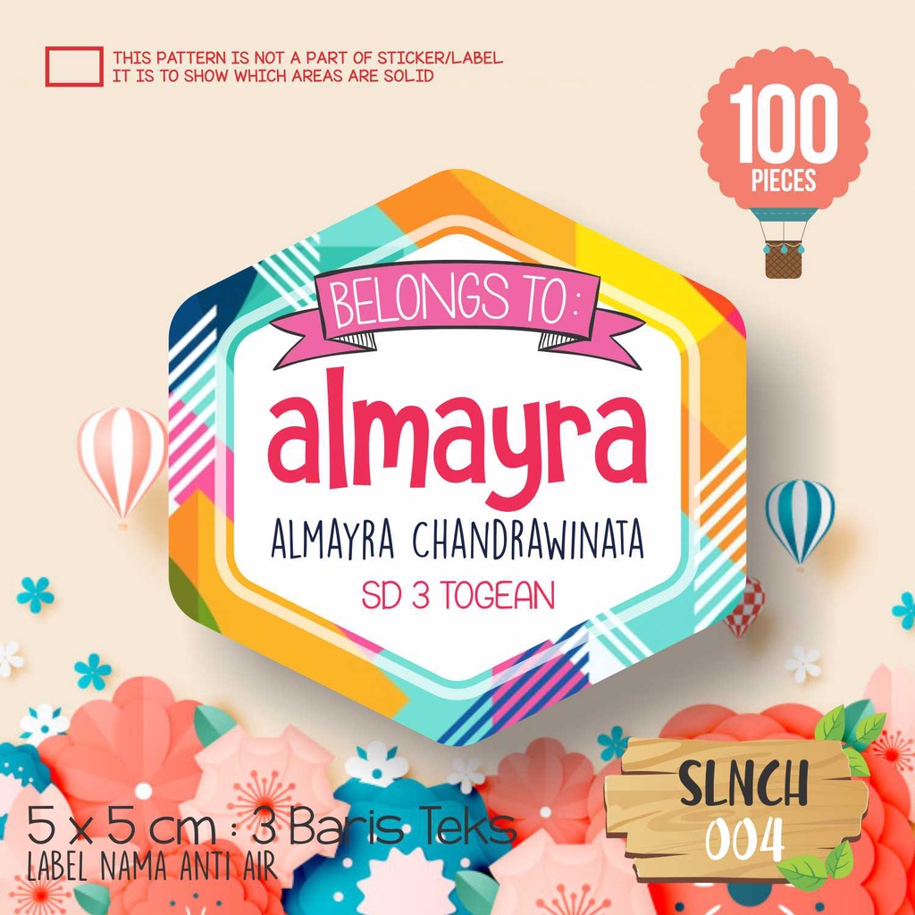 

stiker label nama anak murah sekolah anti air waterproof SLNCH 004