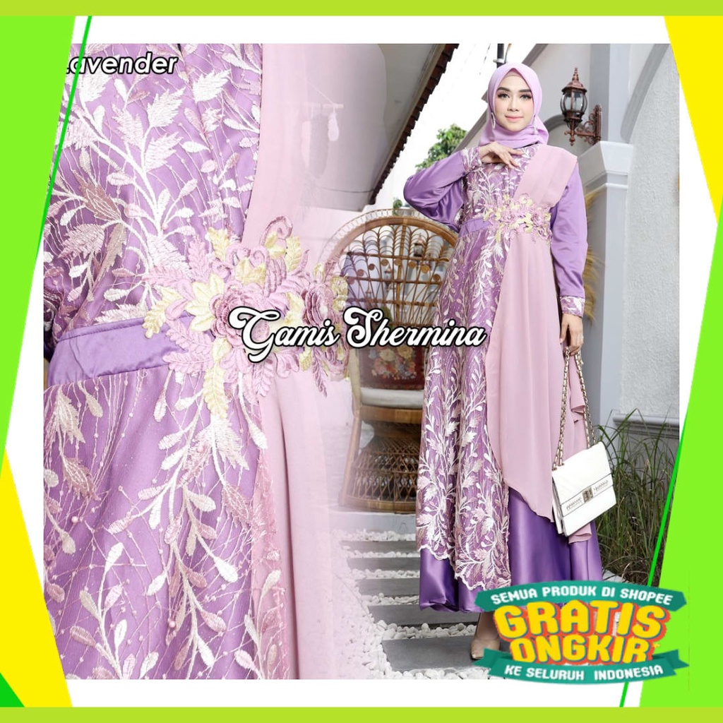 Maxi Hijau ijo Green Lumut Stabilo Lemon Jotol Botol /  MAXI SHERMINA syari GAMIS Cantik pesta lebar