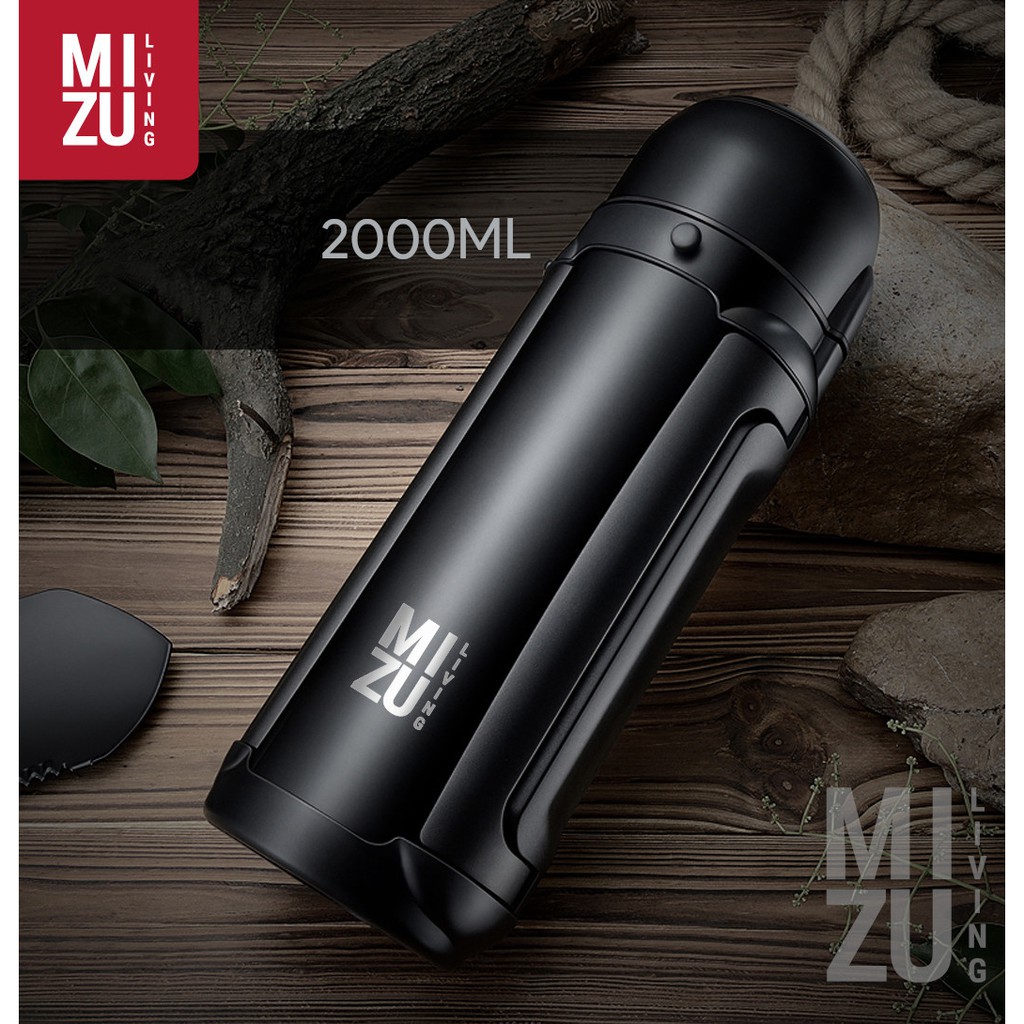 MIZU EXPEDITION 1500ml 2000ml Vacuum Thermos Bottle TAHAN 48 JAM Termos Botol Air Panas Air Es-2000ml BLACK