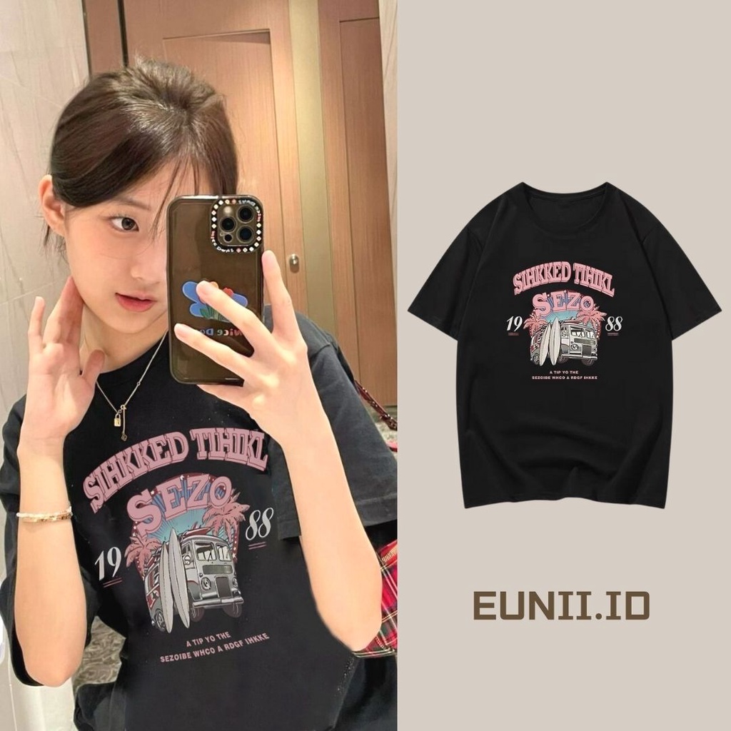 Kaos Wanita Lengan Pendek Vintage Car Korean Style/Kaos Oversize Wanita/Atasan Wanita