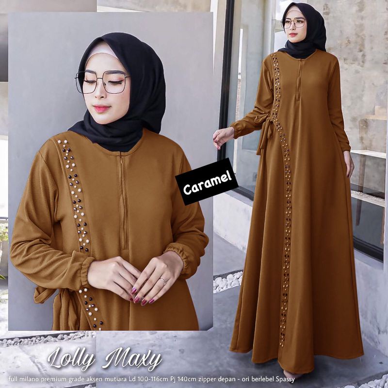 Lolly Maxy - Gamis Milano Premium LD100+ Busui / Aplikasi Mutiara / 266-6089