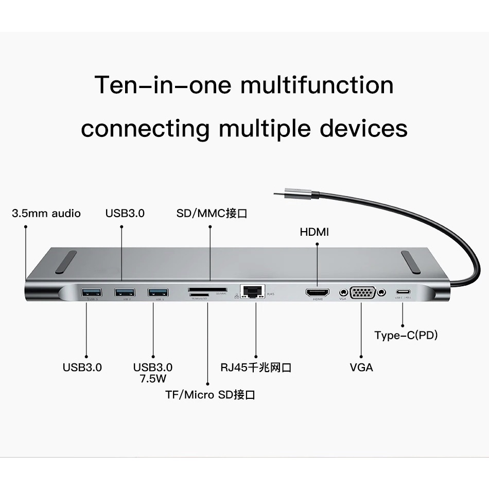 Type C 10 in 1 Adapter HUB Docking Station Untuk Macbook, Laptop dan Smartphone CATSX-F09