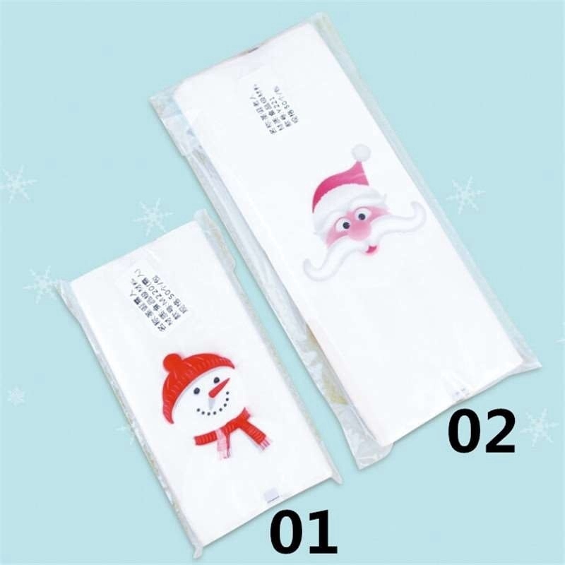 50pcs Christmas Biscuit Packaging Bags Cute Snowman Cookies Snack Gift Bag Baking Bags