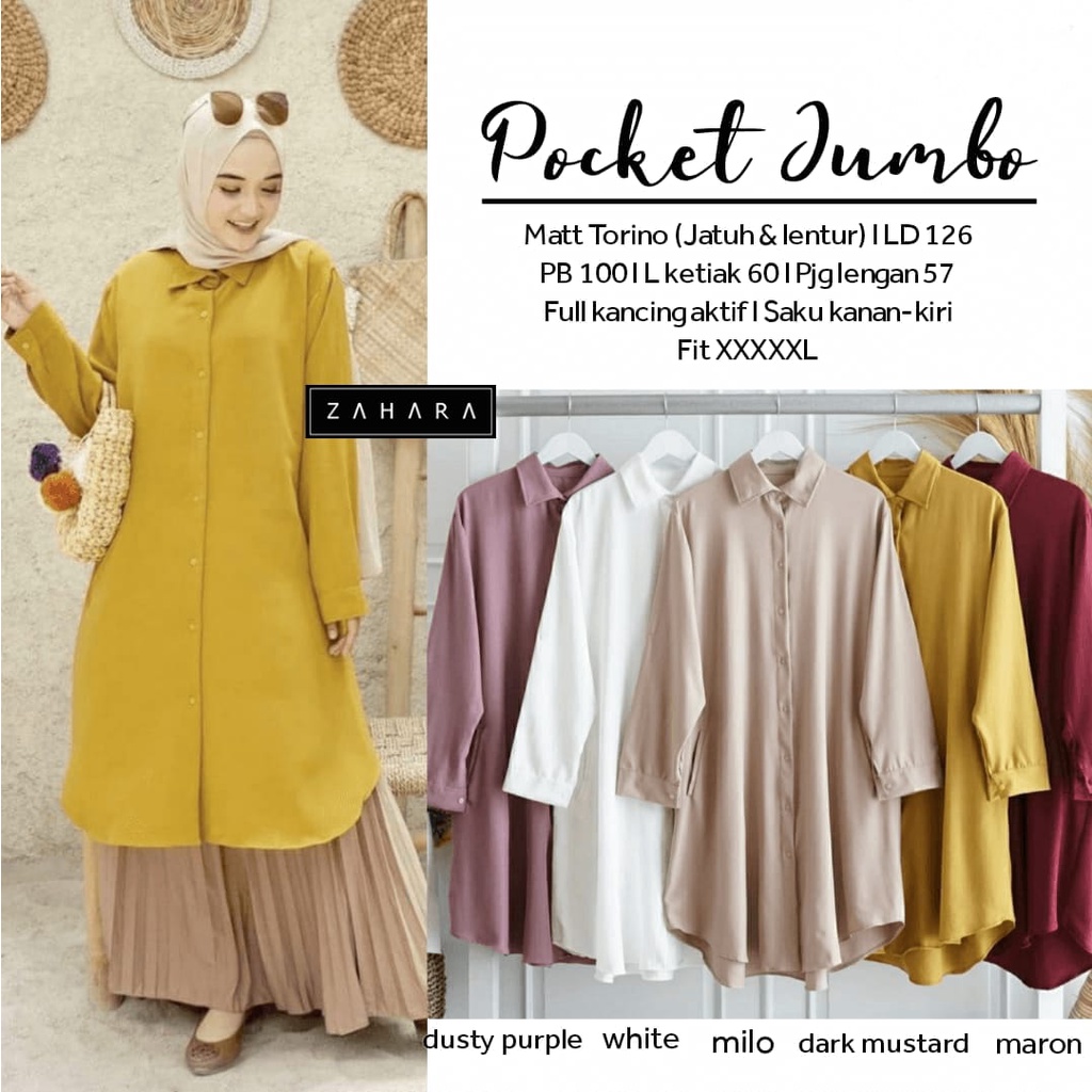 Atasan Tunik Polos Dewasa Fit to XXXXXL Tunik Busui  Saku Samping LD 126 cm Pocket Tunik JUMBO