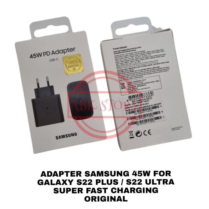 ADAPTER / KEPALA CHARGER SAMSUNG GALAXY S22+ / S22 ULTRA / S22 PLUS 45W USB-C SUPER FAST CHARGING ORIGINAL