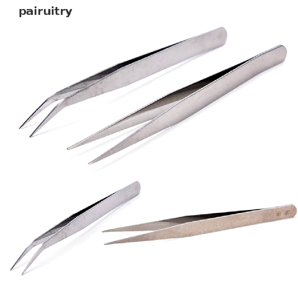 Prt 2pcs Pinset Lurus / Siku Bahan Stainless Steel Untuk Makeup / Kosmetik Wanita PRT