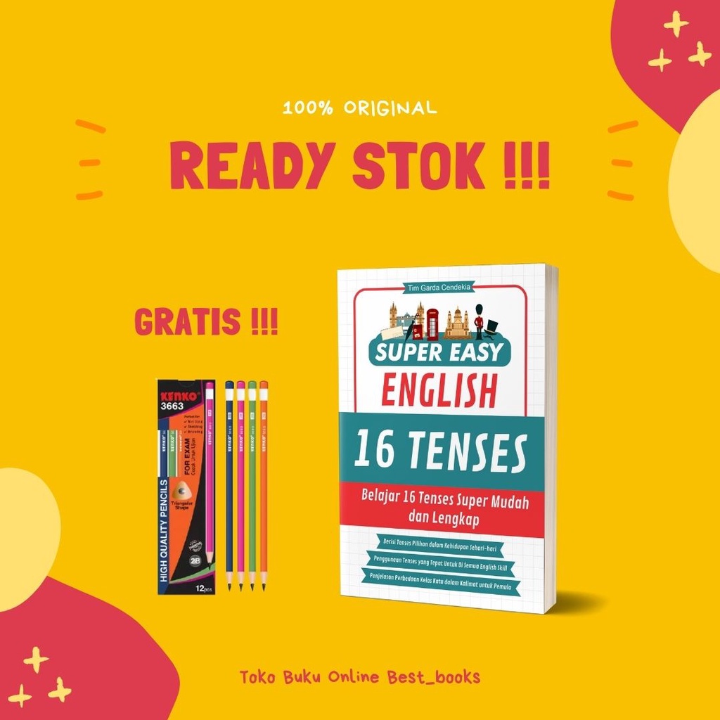 BUKU BAHASA INGGRIS PAKET LENGKAP / SUPER EASY ENGLISH GRAMMAR - VOCABULARY - 16 TENSES - CONVERSATION-16 TENSES