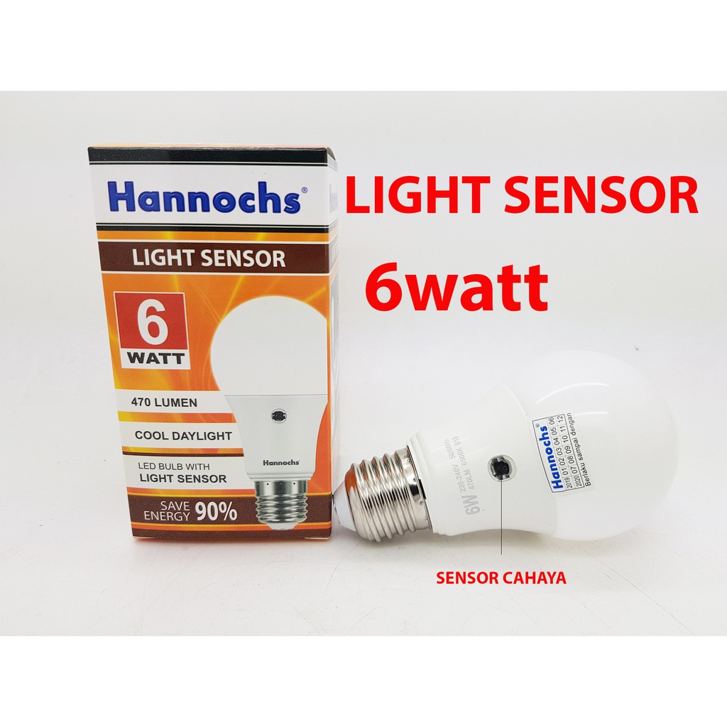 Lampu Led Sensor Lampu cahaya 6watt Hannochs Ledbulb Otomatis Nyala