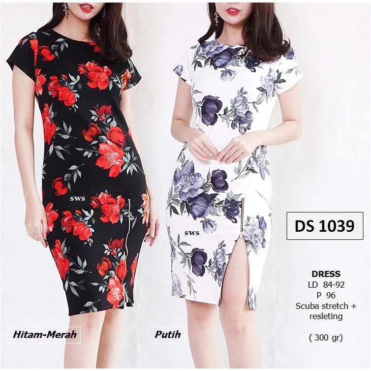 Seola promo SEDS1039 DRESS BODYCON SCUBA DRESS KANTOR WANITA MURAH ROK BELAH MIDI DRESS murah