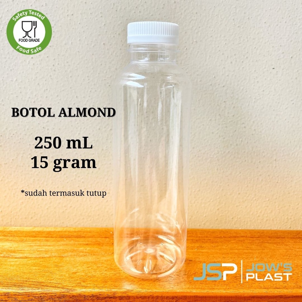 Botol Almond Bulat 250 ml | PROMO FREE PAKET PACKING AMAN Min. 100pcs | Botol Plastik PET 250 ml