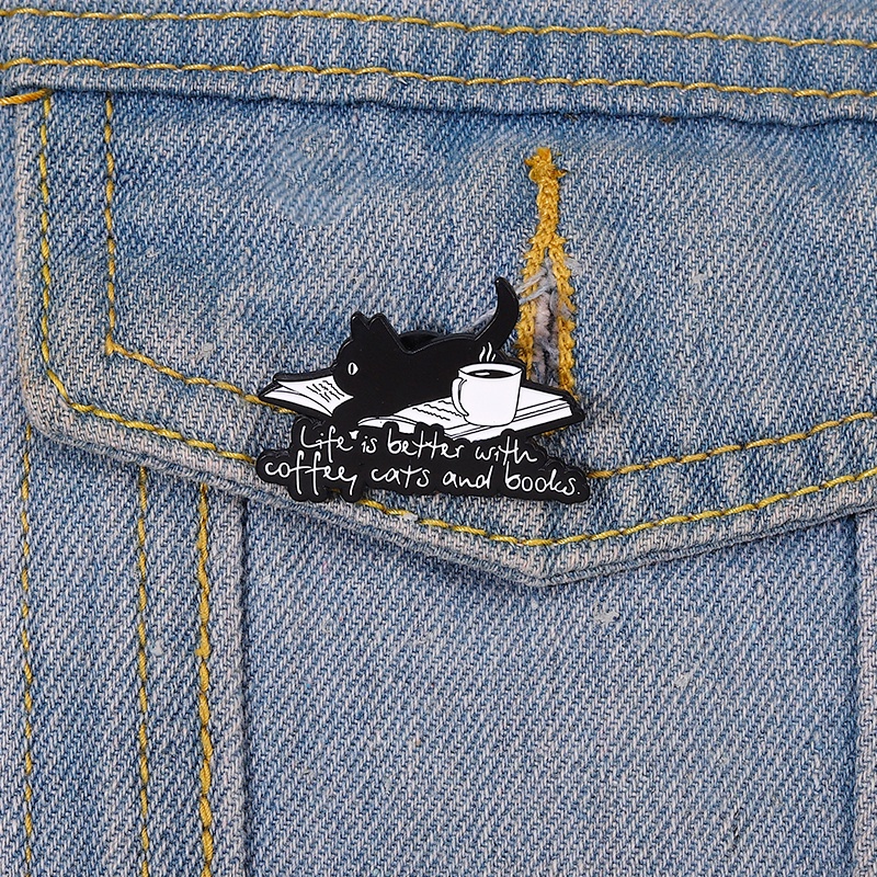 Bros Pin Kerah Motif Kucing Hitam Untuk Aksesoris Pakaian