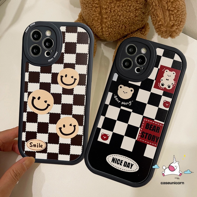 IPHONE Casing Ponsel Kompatibel Untuk Iphone11 13 12 14 Pro Max7 8 Plus 6 6s Plus XR X XS MAX SE 2020mewah Kotak-Kotak Case Kartun Beruang Lucu Smile TPU Silicon Lembut Penutup Belakang