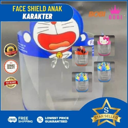 FACE SHIELD ANAK / MOTIF KARAKTER BERVARIASI / Doraemon - Spiderman - Hellokity - Princess