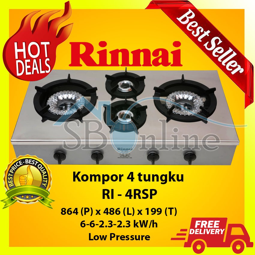 Kompor Gas Rinnai 4 Tungku RI-4RSP New Stainless Profesional