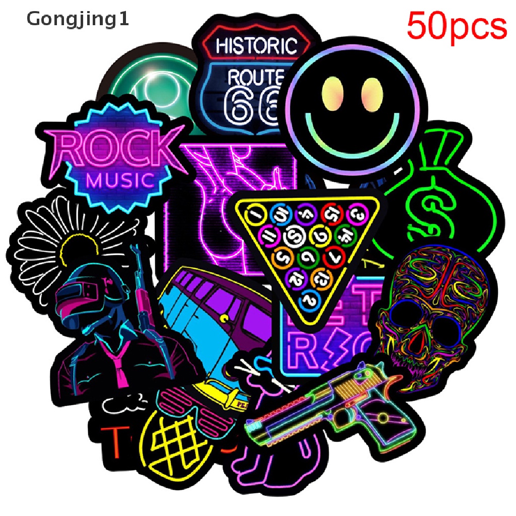 Gongjing1 50Pcs Stiker Graffiti Neon Anti Air Untuk Dekorasi Koper / Laptop DIY