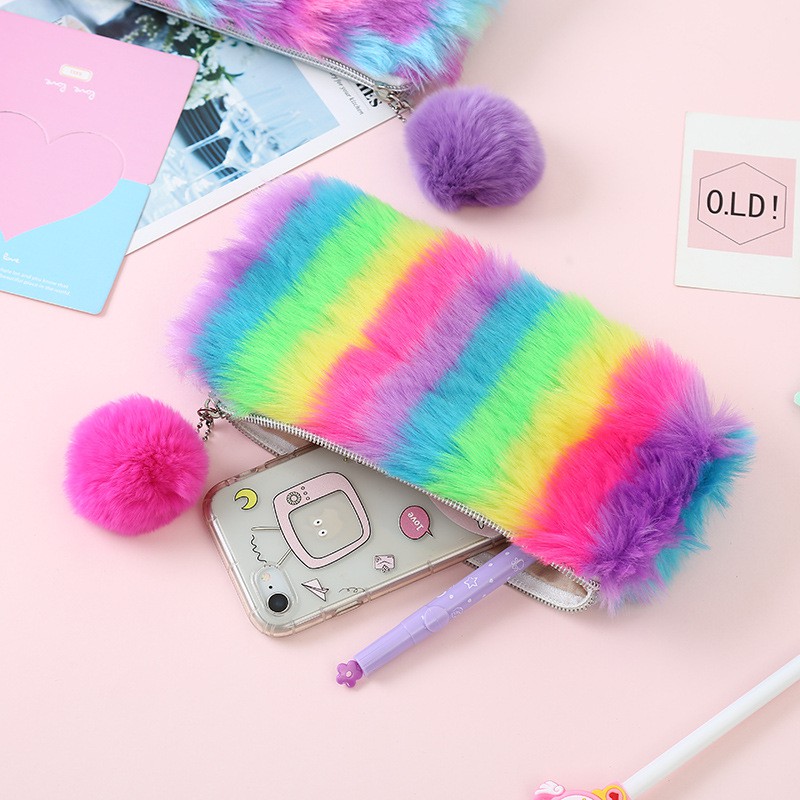 Tempat pen Bulu Fur Unicorn ATK04 Pom ATK05 kotak pensil case