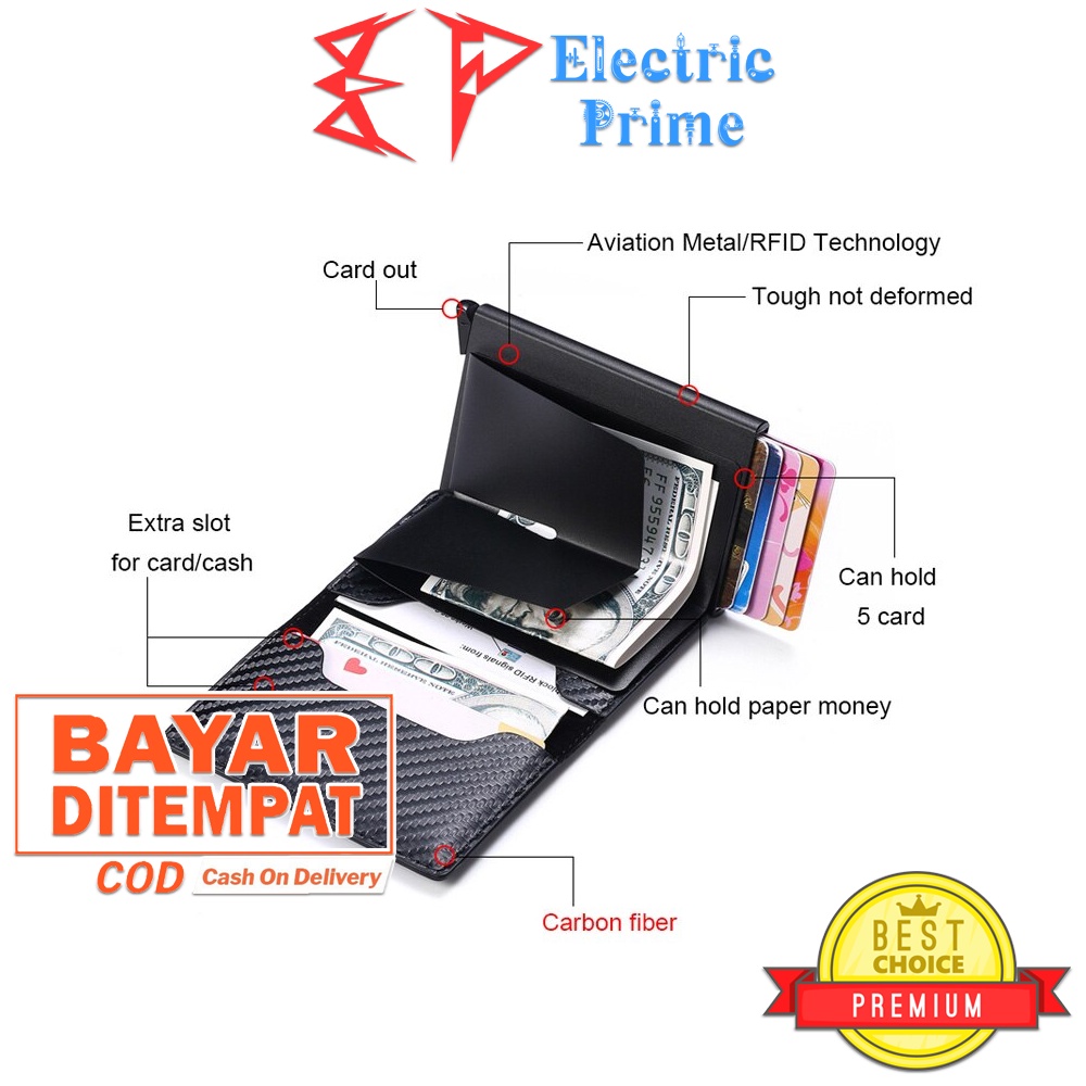 Card Holder Anti RFID Pop Up Dompet Kartu Mini Blocking Scan Aluminium TRIPLEDI Tempat Uang ATM KTP STNK