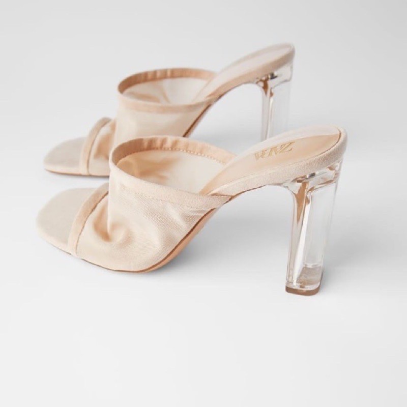 ZARA ZS186 MESH HIGH HEELS MULES BEIGE ORI PREMIUM IMPORT | SEPATU | SHOES | WANITA