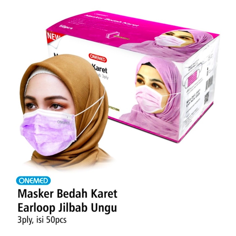 Masker Hijab Ungu 3Ply | Masker Jilbab Ungu | Masker Medis Onemed