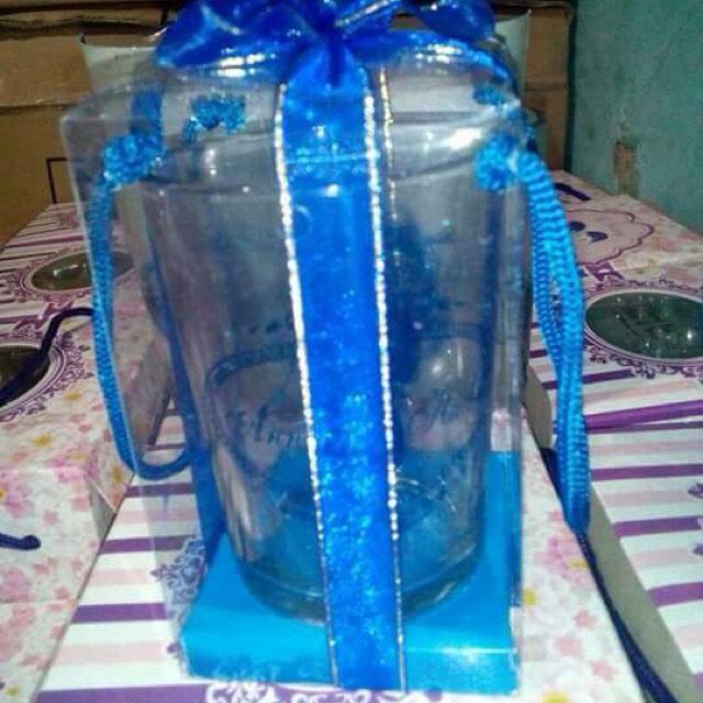 Sovenir pernikahan gelas bening free kartu ucapan