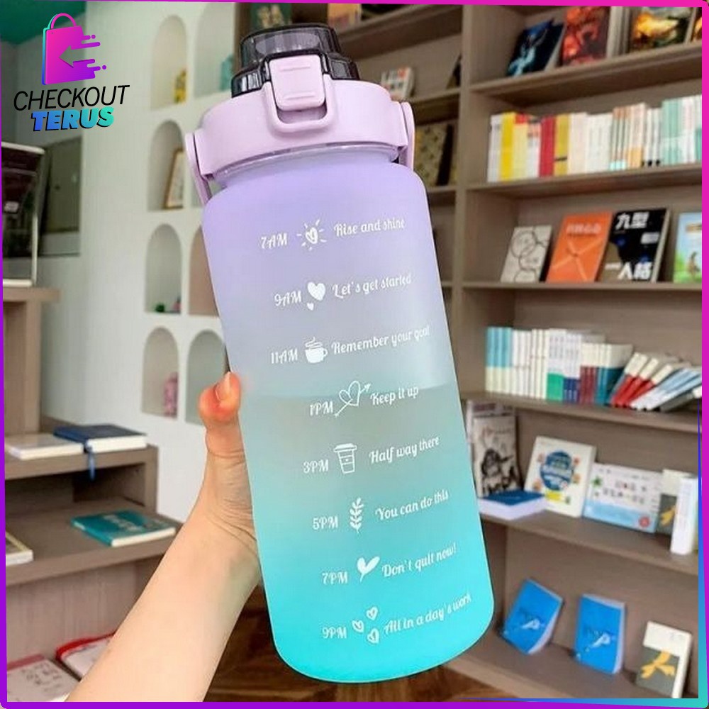 CT C301 Botol Minum Motivasi 2 Liter BPA FREE Botol Air Minum Gradiasi Botol Minum dengan Penanda Waktu Food Grade