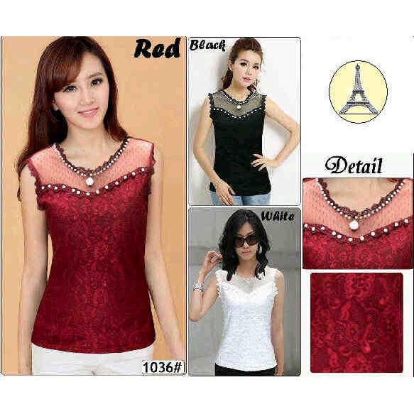[ SUXIENNA ] EF-1036 SINGLET BAHAN BRUKAT + TILE  IMPORT VARIASI MUTIARA