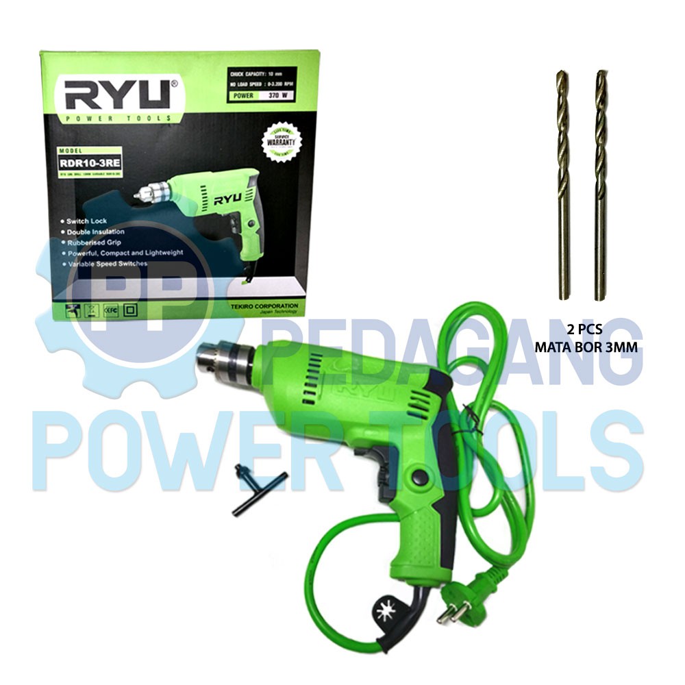 RYU RDR10-3RE BOR LISTRIK 10 MM &amp; 2 PCS MATA BOR BESI 3 MM MATABOR