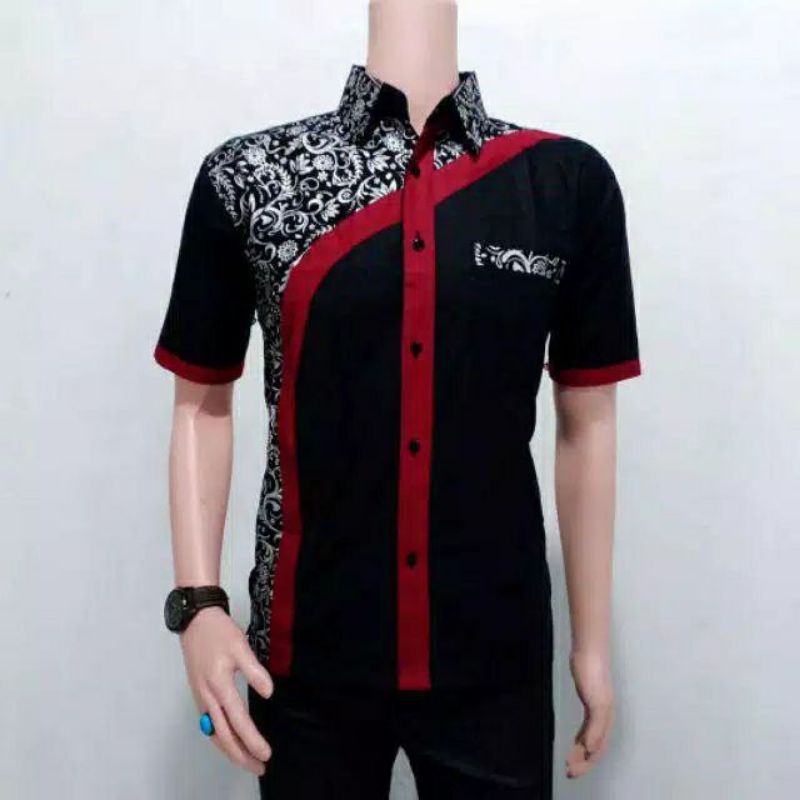 Maura/Couple Kombinasi/Sania Ruffle Batik Couple Pesta S.M.L.XL.XXL-Cowok pendek hitam