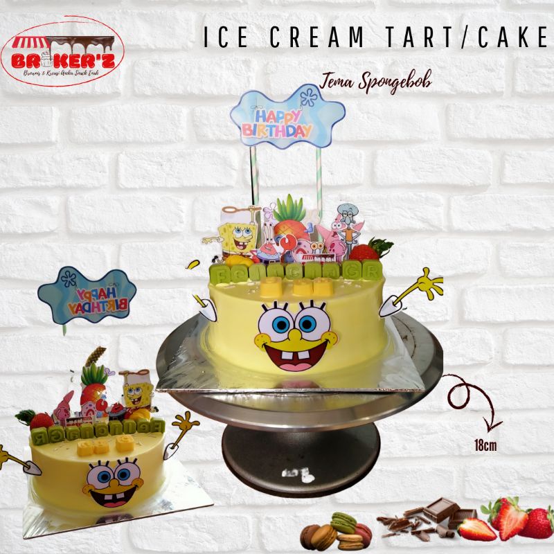 

birthday cake, ice cream tart, kue ulang tahun karakter Spongebob uk D 18vm