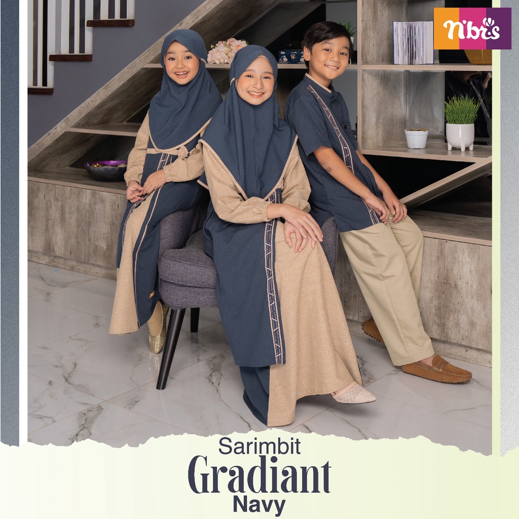 Nibras Sarimbit GRADIANT NAVY Bahan Murani Baju Lebaran Keluarga Muslim Model Terbaru NBRS