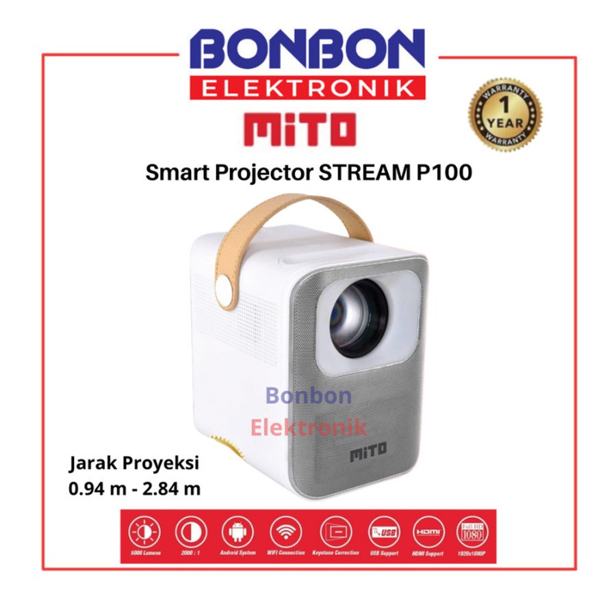 MITO Smart Projector Stream P100 Android 9.0 Wifi Bluetooth Proyektor P 100 FREE TRIPOD STAND