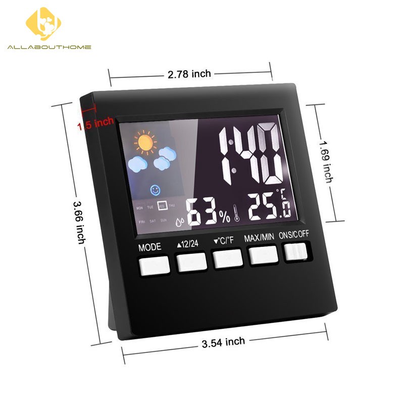 Thermometer Hygrometer LCD Digital Indoor with Clock Weather