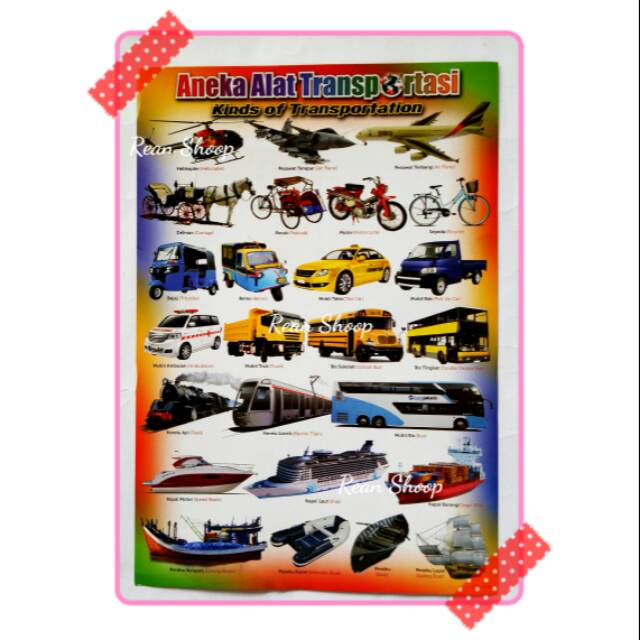 Mainan poster edukasi belajar anak seri mengenal aneka alat transportasi transfortasi