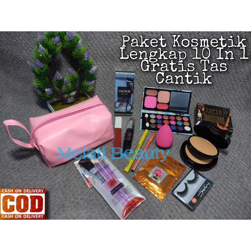 Paket Kosmetik Lengkap 10 In 1 / Paket Kosmetik / Paket Kecantikan / Make Up Wanita / Kuas Makeup / Tas Cantik / Paket Kosmetik Murah