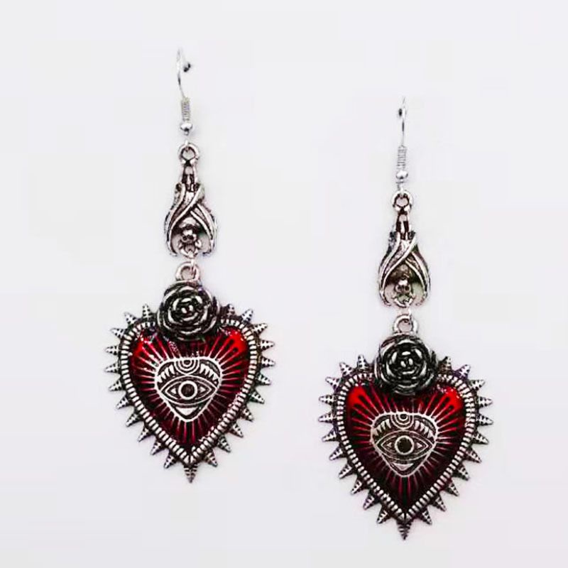 SIY  Vintage Lolita Gothic Evil Eye Red Heart Earrings for Women Halloween Cosplay