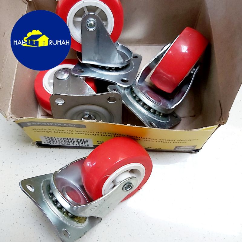 @1SET 4pcs - RODA CASTER TROLI Etalase Nylon Merah PVC PU 2&quot; 2 inch 50mm HIDUP - HASSTON PROHEX