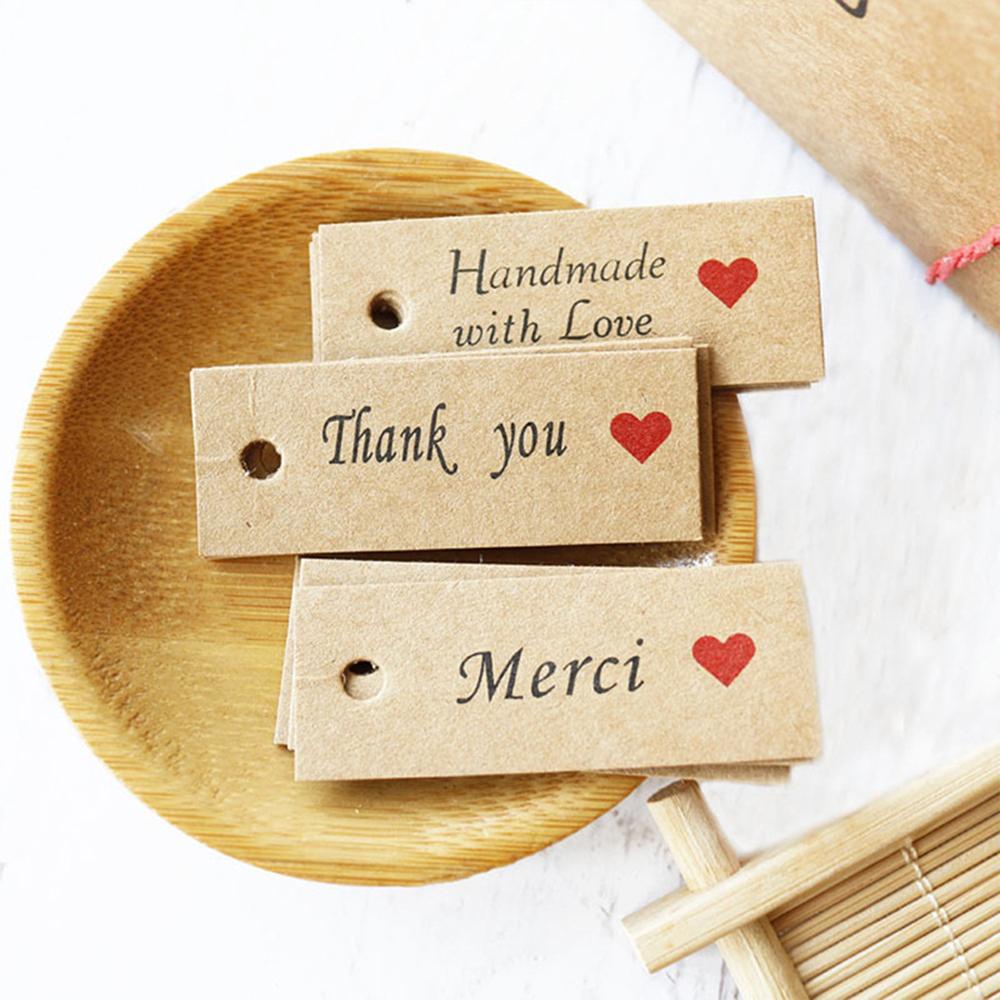 Solighter 50/100PCS Thank You Hanging Tag DIY Packing Paket Ornamen Lampirkan String 10M Handmade Dengan Cinta