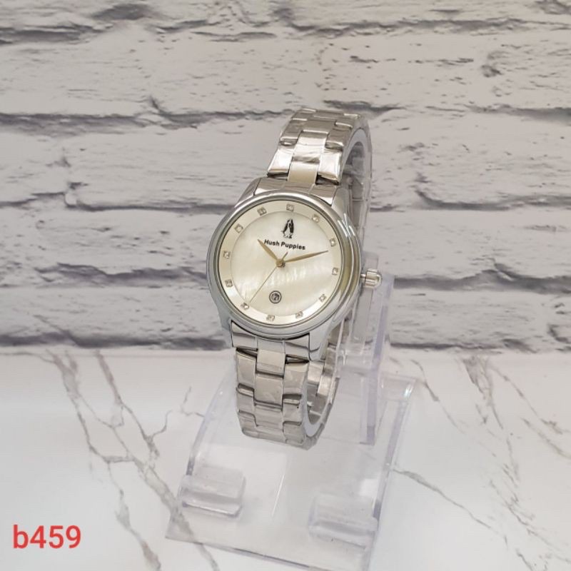 BISA COD JAM TANGAN WANITA HUSH PUPPIES RANTAI BULAT DIAMOND TANGGAL AKTIF HP1958