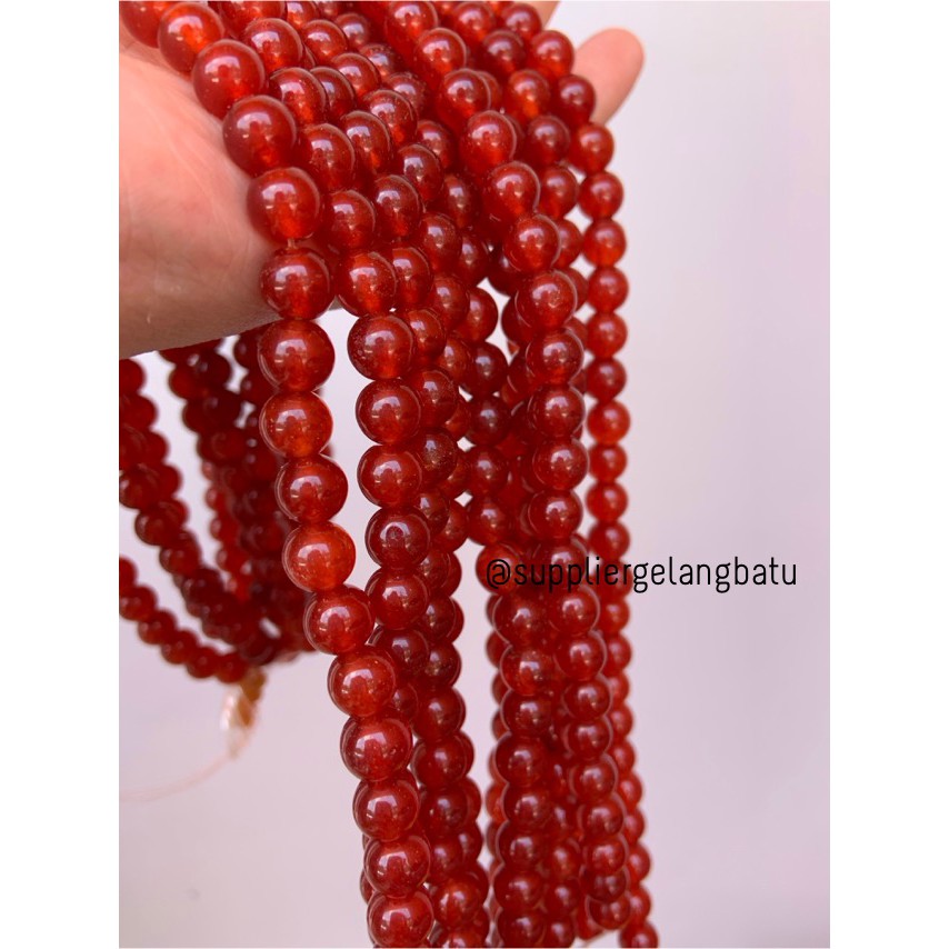 manau merah red garnet natural glossy bracelet necklackle 8mm kilap bahan craft aksesoris hiasan