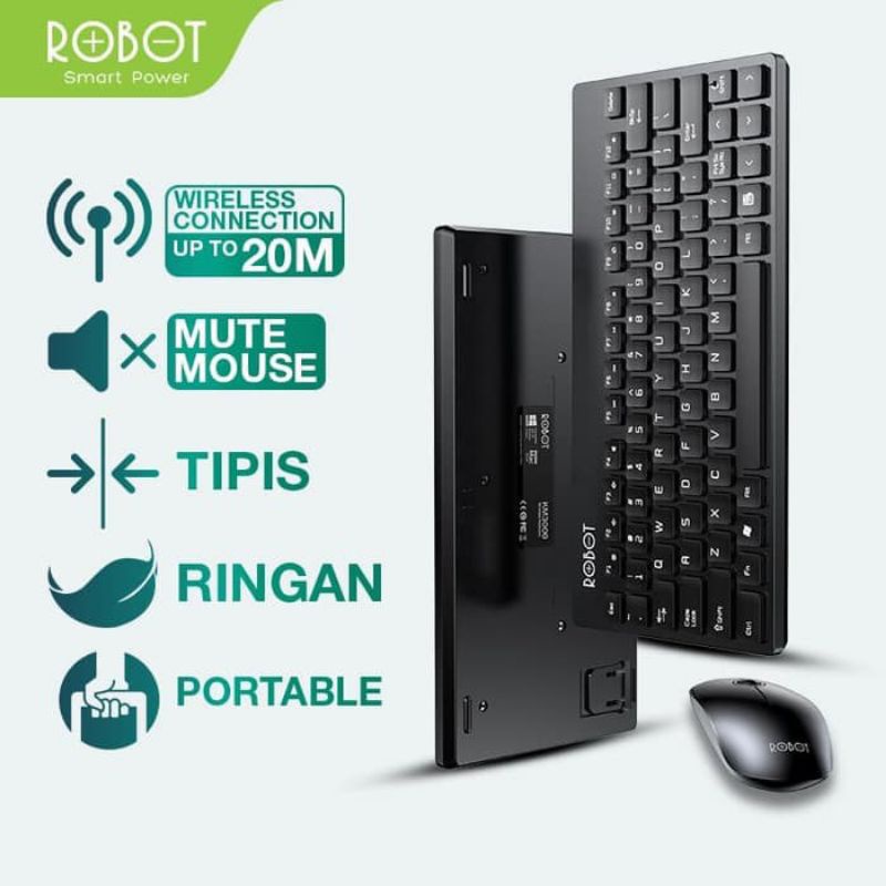 ROBOT KM3000 COMBO MOUSE &amp; KEYBOARD WIRELESS MINI GARANSI 1 TAHUN