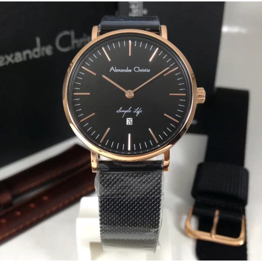 jam tangan pria alexandre chritie AC 8566 Hitam Rosegold Original